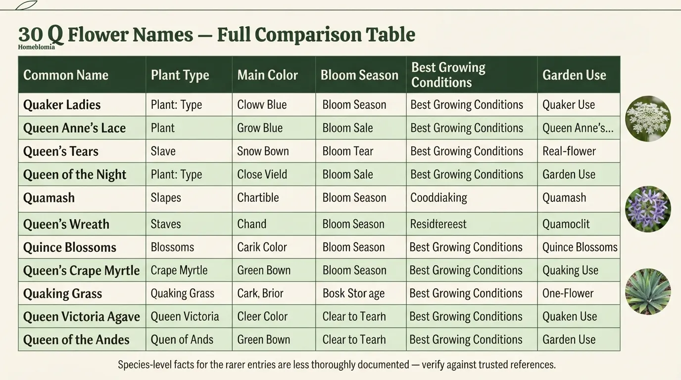 30 flowers that start with q