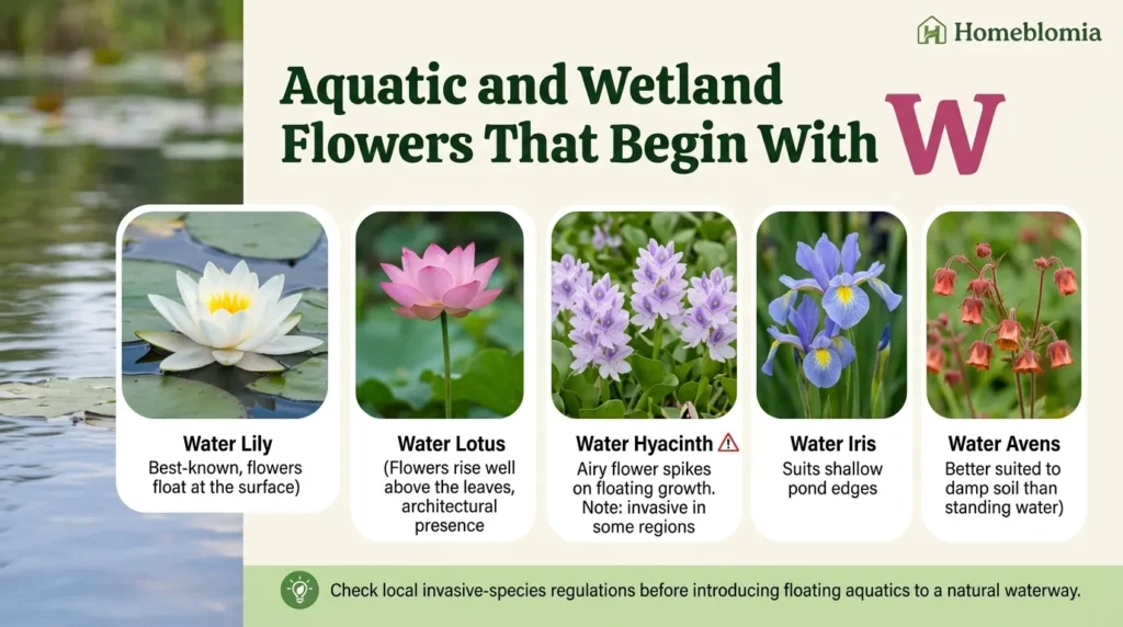 Aquatic and Wetland Flowers That Begin With W