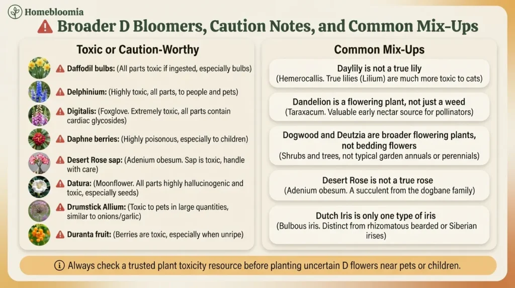 Broader D Bloomers, Caution Notes, and Common Mix-Ups