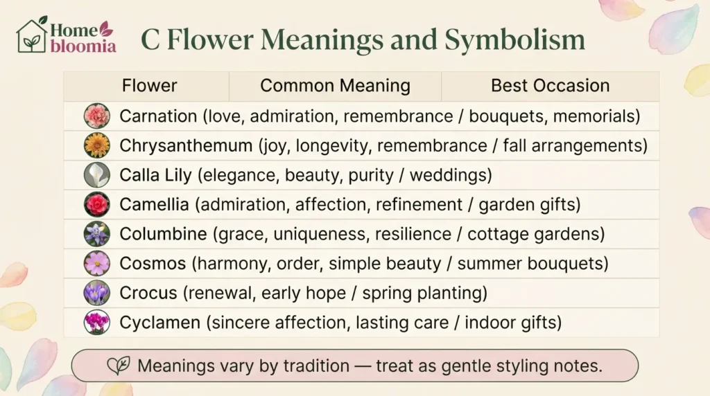 C Flower Meanings and Symbolism