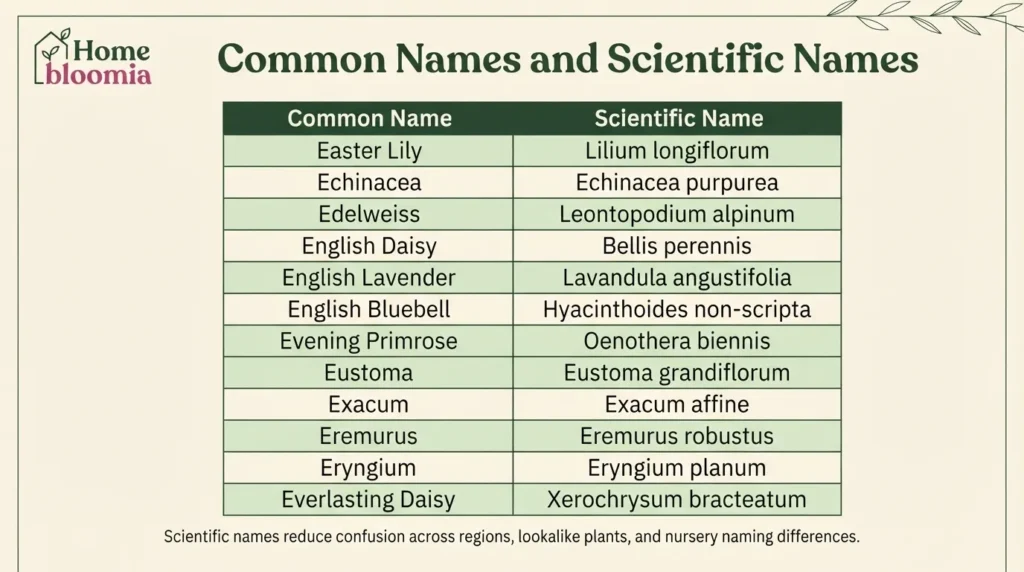 Common Names and Scientific Names