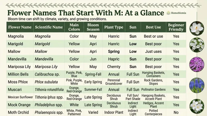 Flower Names That Start With M: At a Glance