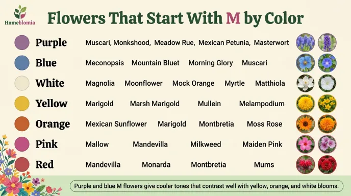 Flowers That Start With M by Color