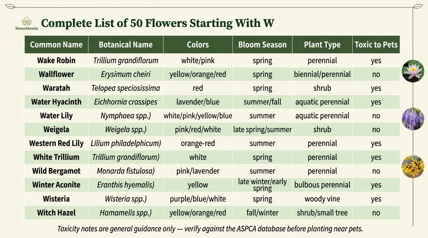 Flowers That Start With W
