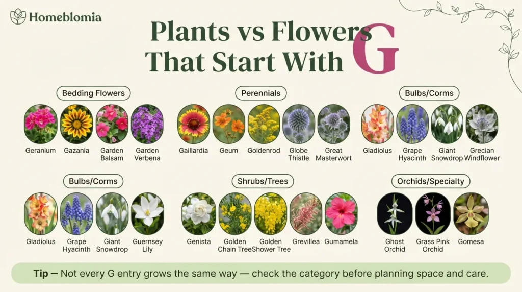 Plants vs. Flowers That Start With G