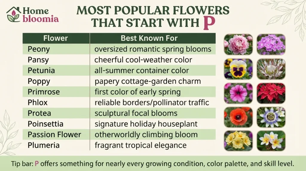 Popular Flower Names Starting With P