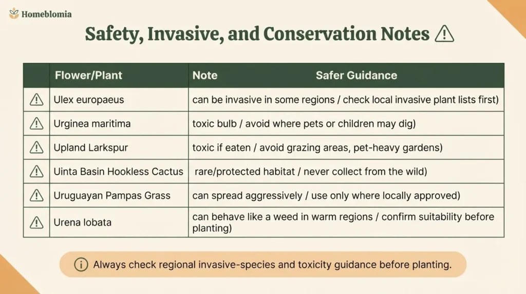 Safety, Invasive, and Conservation Notes