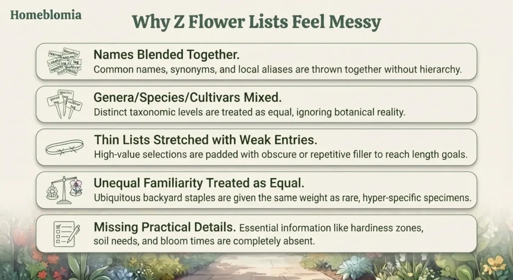 Why Z Flower Lists Often Feel Messy