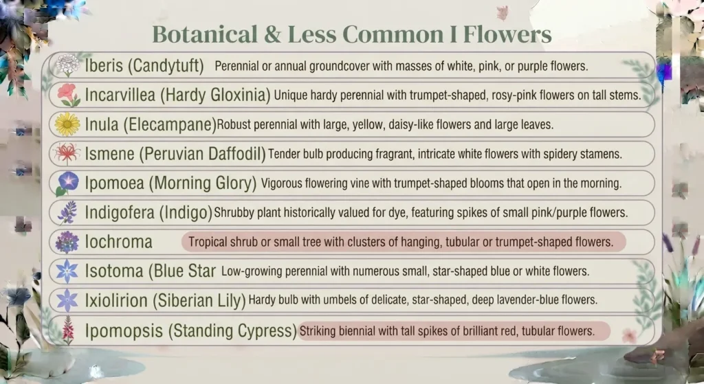 Botanical and Less Common I Flower Names