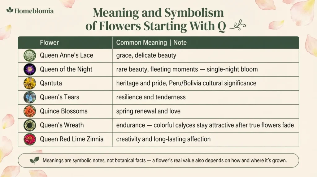 Meaning and Symbolism of Flowers Starting With Q