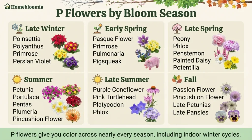 P Flowers by Bloom Season