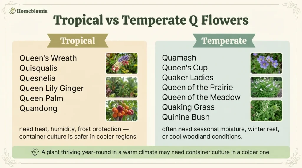 Tropical vs. Temperate Q Flowers