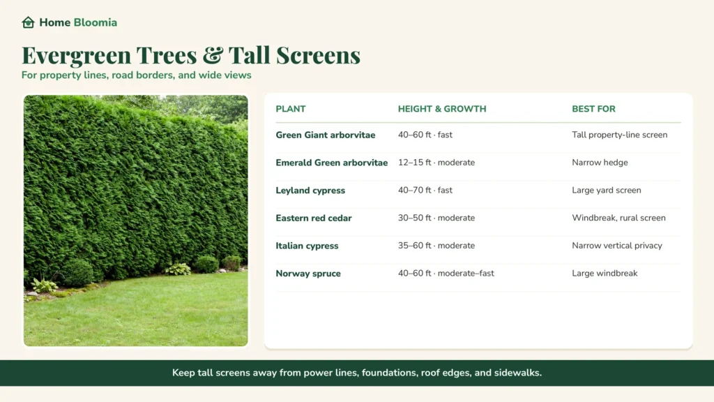 Evergreen Trees and Tall Screens