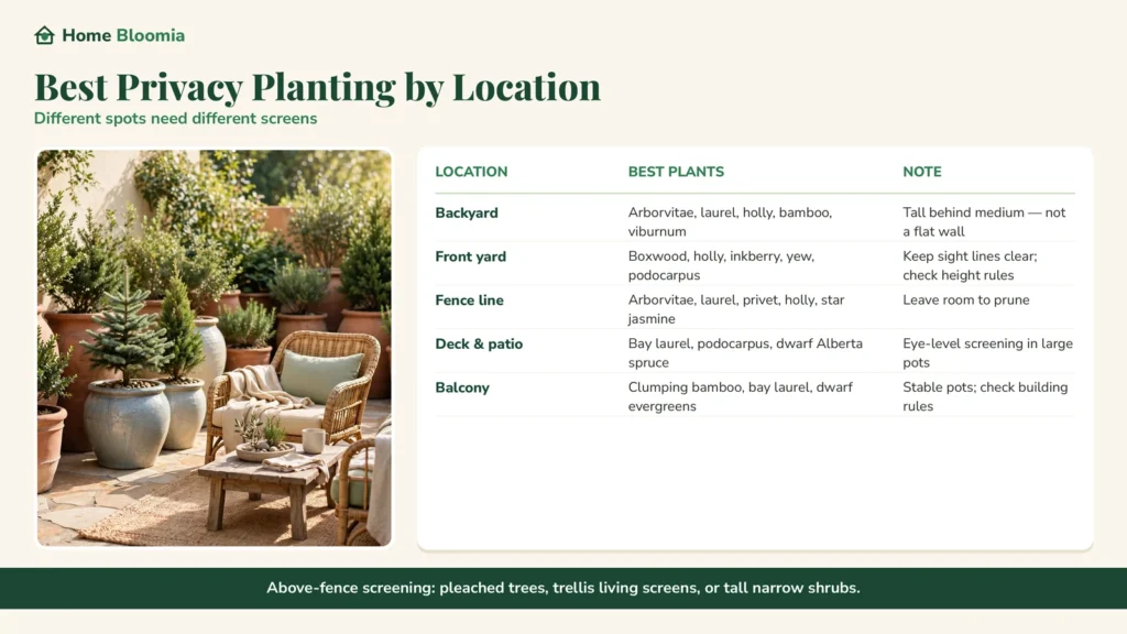 Best Privacy Planting by Yard Location